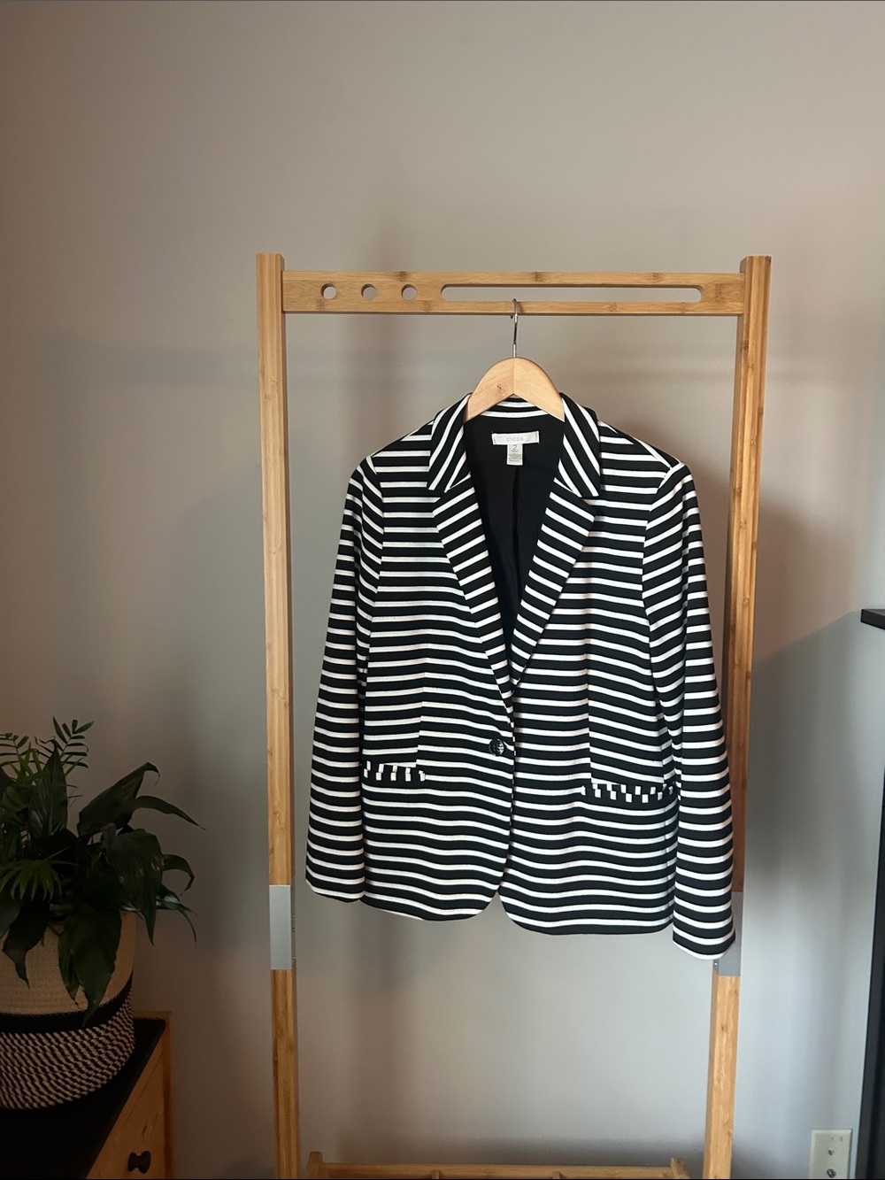 Chico's Black & White Striped Blazer